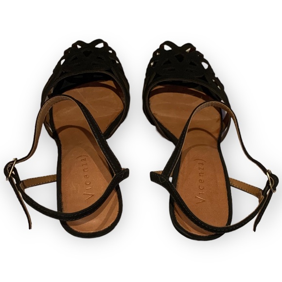 Vicenza Brazil Women’s Suede Strappy Peep Toe Shoes Black Size 5 - Picture 6 of 9